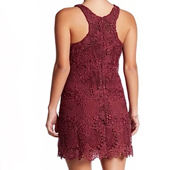 WAYF Randy burgundy crochet lace mini dress high neck cocktail party boho - Picture 7 of 13